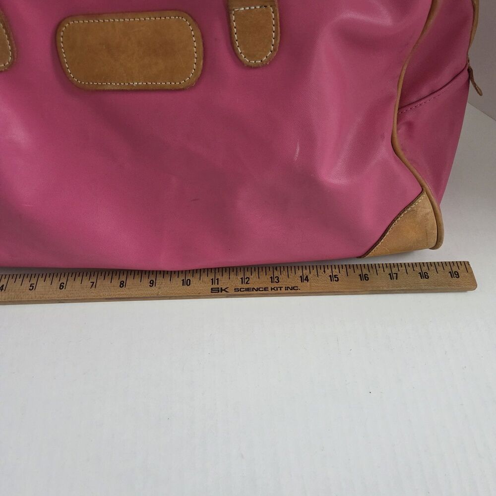 Jon Hart Pink Duffle Bag Medium Leather Trim Canvas Overnight Bag Non-Monogramed - Picture 13 of 13